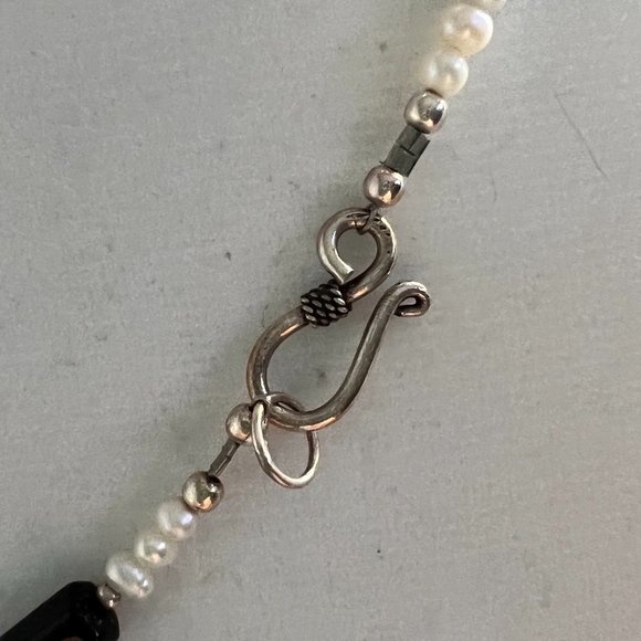 Artisan Black Beaded Seed Pearl 925 Clasp Necklace - Picture 5 of 5